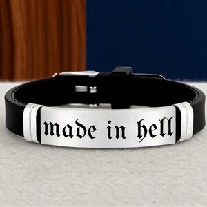 {NEW} Men's Black & Silver Gothic "Made in Hell" Bracelet